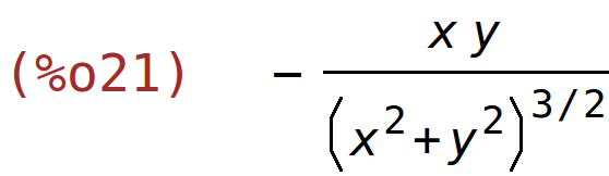 (%o21)	-(x*y)/(x^2+y^2)^(3/2)